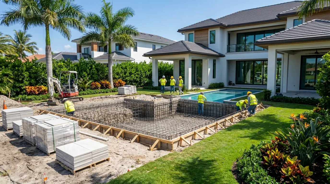 New inground pool construction with rebar cage in Naples, FL