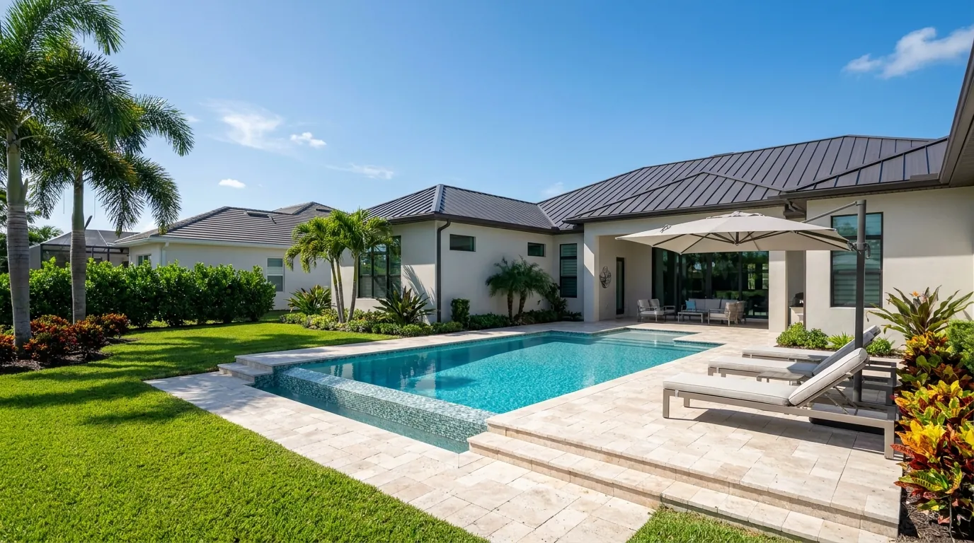 Travertine paver pool deck in Naples, FL