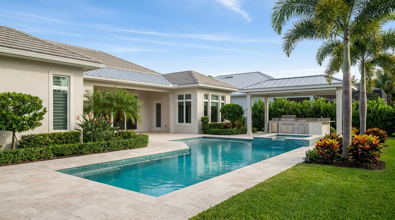 Wraparound paver pool deck at a luxury Naples, FL home