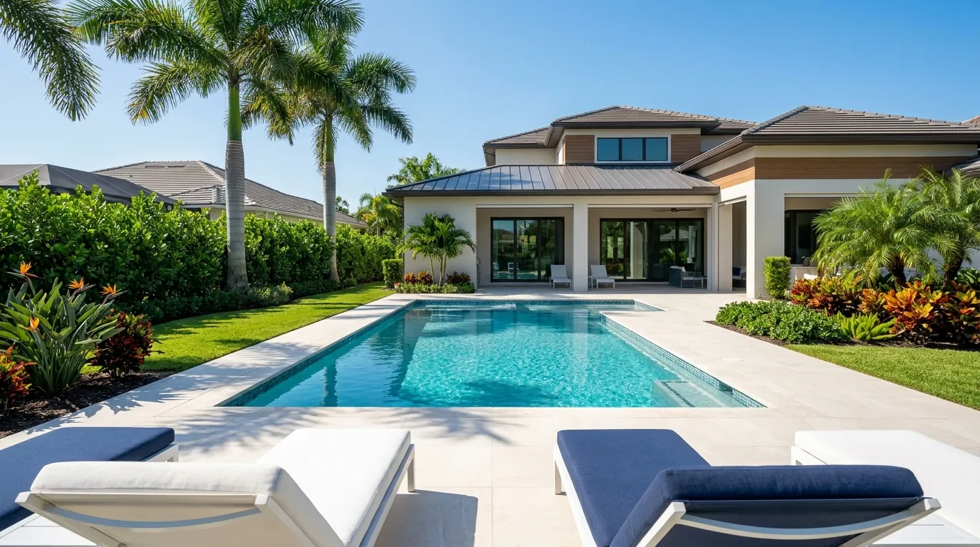 Renovated pool with new porcelain paver deck in Naples, FL