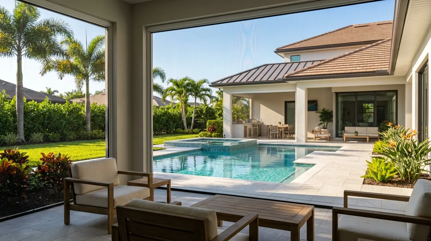 Interior view of a Naples pool lanai screen enclosure